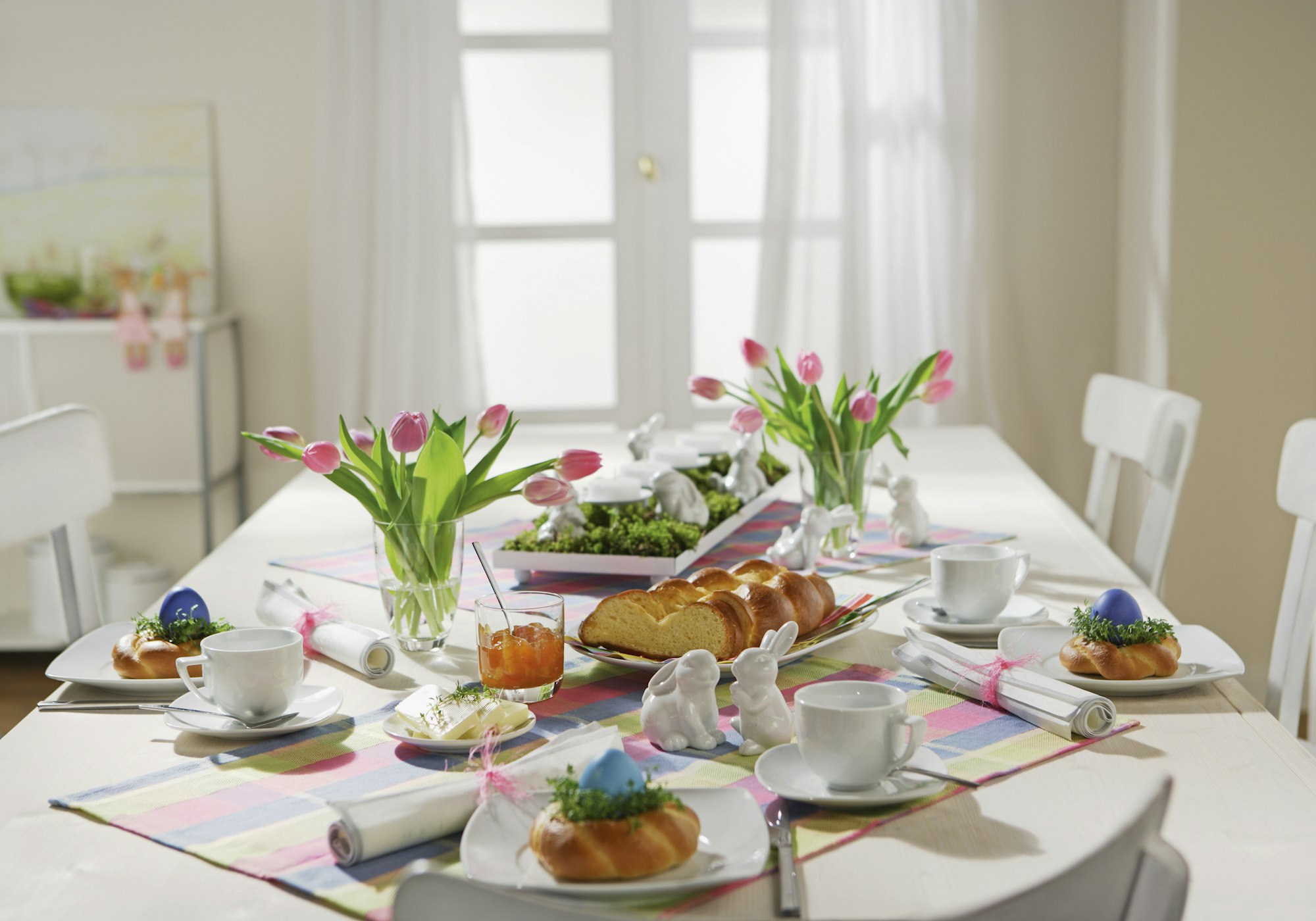 Dining table with easter breakfast setting